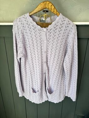 Vintage Carly Blake Cozy Lavender Knit Button-Up Pockets Cardigan Sweater sz 1X